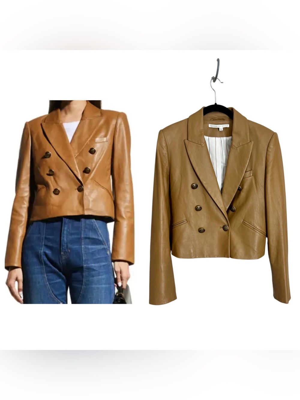 Veronica Beard Nevis Jacket in Lambs Leather Camel Tan Sz 10 buttery soft luxury